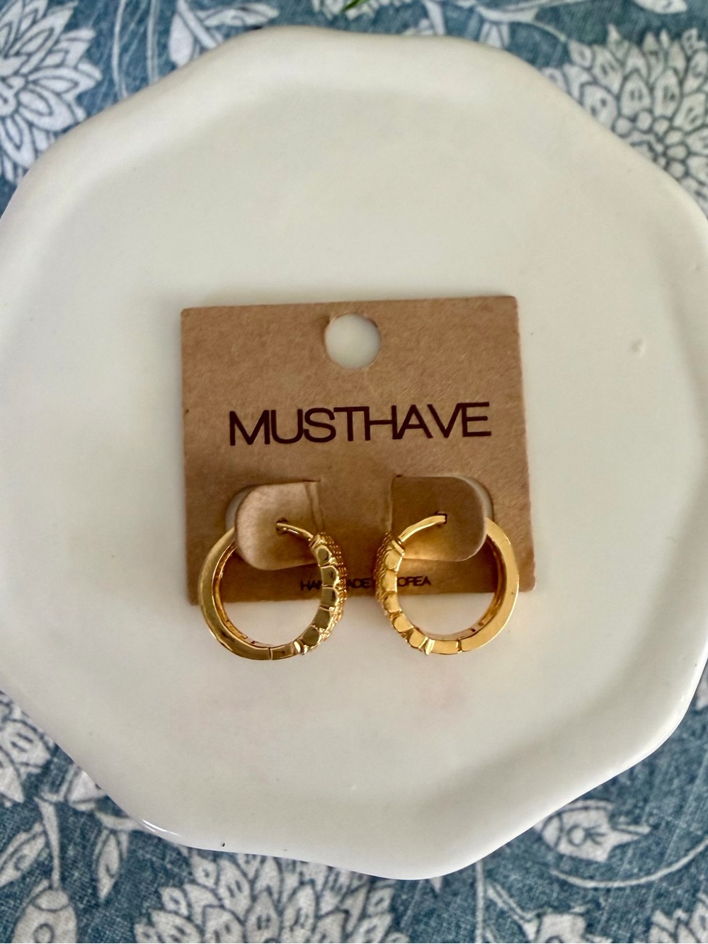 Must Have Gold Textured Huggie Hoop Earrings - Picture 5 of 5